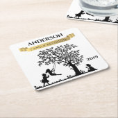 エレガントブラックアン金ゴールドパーソナライズされたファミリー懇親会 スクエアペーパーコースター (アングル)