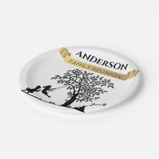 エレガントブラックアン金ゴールドパーソナライズされたファミリー懇親会 ペーパープレート (アングル)