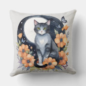 エレガントブラックキャットフローラムーンアート猫好き クッション (裏面)
