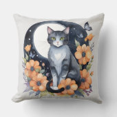 エレガントブラックキャットフローラムーンアート猫好き クッション (正面)