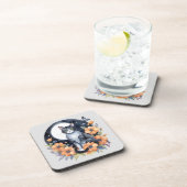 エレガントブラックキャットフローラムーンアート猫好き コースター (右側)