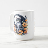 エレガントブラックキャットフローラムーンアート猫好き コーヒーマグカップ (正面左)