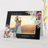 エレガントブラッククリスマスフォトホリデー カード (黄色い花)