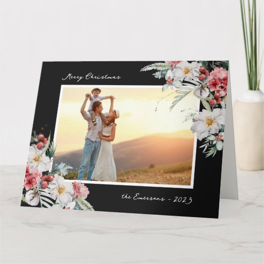 エレガントブラッククリスマスフォトホリデー カード (正面)