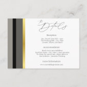 エレガントブラックグレイ金ゴールドストライプタイポグラフィ結婚ズ エンクロージャーカード (裏面)