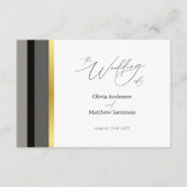 エレガントブラックグレイ金ゴールドストライプタイポグラフィ結婚ズ エンクロージャーカード (正面)