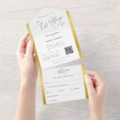 エレガントブラックグレイ金ゴールドストライプタイポグラフィ結婚ズ オールインワン招待状 (貼ってはがせる)