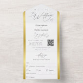 エレガントブラックグレイ金ゴールドストライプタイポグラフィ結婚ズ オールインワン招待状 (内側)