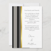 エレガントブラックグレイ金ゴールドストライプタイポグラフィ結婚ズ サンキューカード (裏面)
