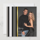 エレガントブラックグレイ金ゴールドストライプタイポグラフィ結婚ズ セーブザデート (裏面)