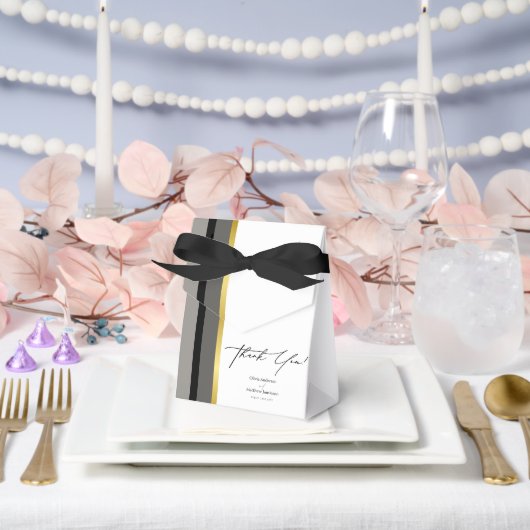 エレガントブラックグレイ金ゴールドストライプタイポグラフィ結婚ズ フェイバーボックス (ウェディング)