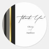 エレガントブラックグレイ金ゴールドストライプタイポグラフィ結婚ズ ラウンドシール (正面)