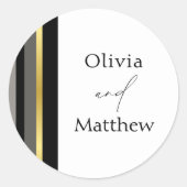 エレガントブラックグレイ金ゴールドストライプタイポグラフィ結婚ズ ラウンドシール (正面)