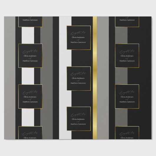 エレガントブラックグレイ金ゴールドストライプタイポグラフィ結婚ズ ラッピングペーパー (フラット)
