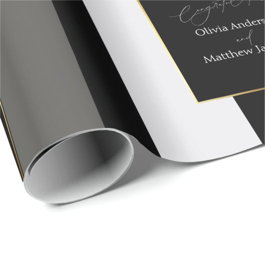 エレガントブラックグレイ金ゴールドストライプタイポグラフィ結婚ズ ラッピングペーパー (ロールコーナー)