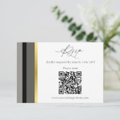 エレガントブラックグレイ金ゴールドストライプタイポグラフィ結婚ズ 出欠カード (スタンド正面)