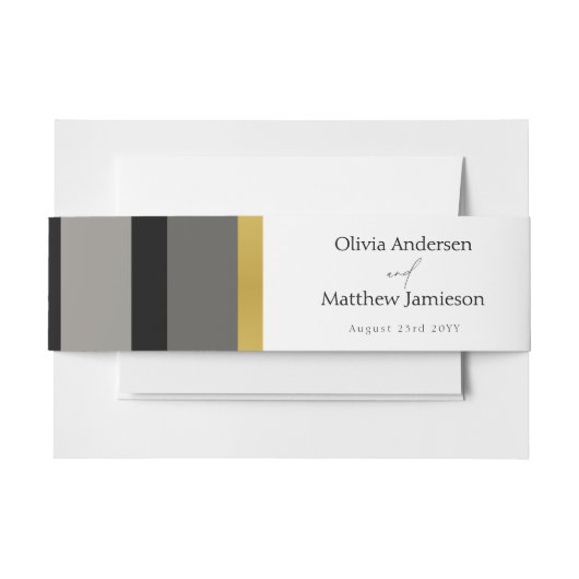 エレガントブラックグレイ金ゴールドストライプタイポグラフィ結婚ズ 招待状ベリーバンド (正面例)