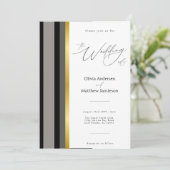 エレガントブラックグレイ金ゴールドストライプタイポグラフィ結婚ズ 招待状 (スタンド正面)