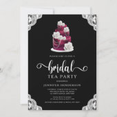 エレガントブラックケーキ&レースブライダルシャワーティーパーティー 招待状 (正面)