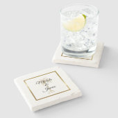 エレガントブラックゴールデンモダンパーム結婚ツリー ストーンコースター (横)