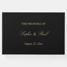 エレガントブラックゴールデン結婚ベージュズゲストブック ゲストブック