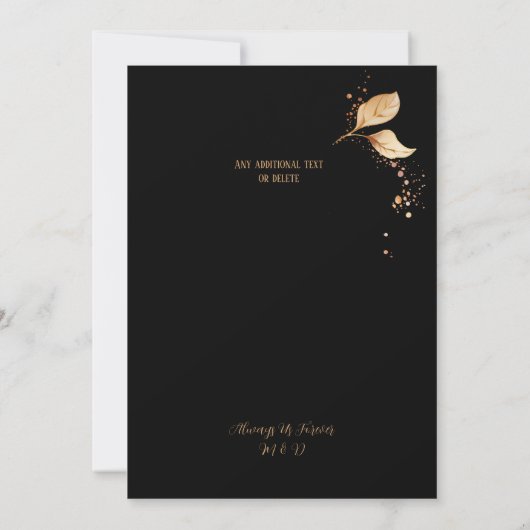 エレガントブラックゴールデンBurgundyウォーター結婚カラー 招待状 (裏面)