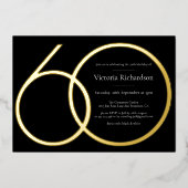 エレガントブラックゴールドカスタムミニマリスト60th誕生日 箔招待状 (正面)