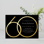 エレガントブラックゴールドカスタムミニマリスト60th誕生日 箔招待状 (立ち正面)