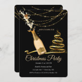 エレガントブラックシャンパンクリスマスツリー 招待状 (正面/裏面)