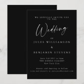 エレガントブラックスクリプトセリフ結婚のミニマル 招待状 (正面/裏面)