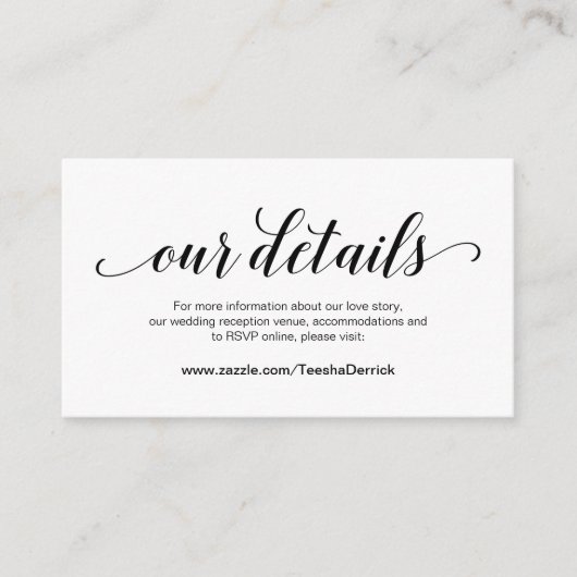 エレガントブラックスクリプ結婚ト、の詳細、オンラインRSVP エンクロージャーカード (正面)