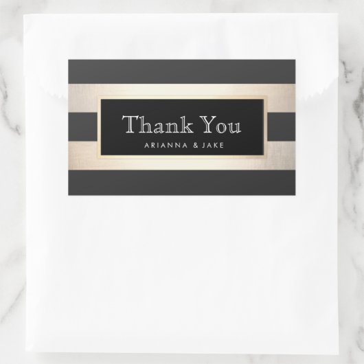 エレガントブラックストライプのとゴールドフェイクフォイル 長方形シール (バッグ)