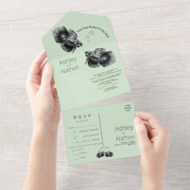 エレガントブラックセージ沿岸の水の色結婚の オールインワン招待状