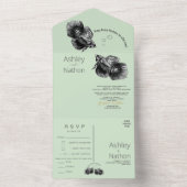 エレガントブラックセージ沿岸の水の色結婚の オールインワン招待状 (内側)