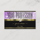 エレガントブラックパープルグリッターダイヤモンド縁ど金ゴールド 名刺 (正面)