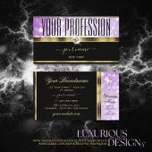 エレガントブラックパープルグリッターダイヤモンド縁ど金ゴールド 名刺