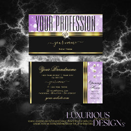 エレガントブラックパープルグリッターダイヤモンド縁ど金ゴールド 名刺