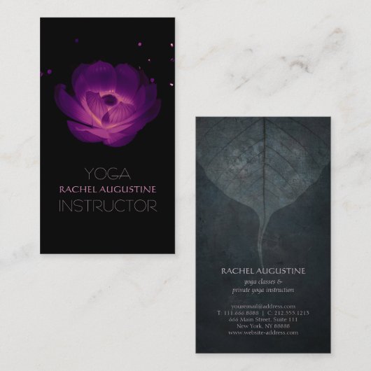 エレガントブラックパープル白熱［赤熱］光を放つロータスヨガインストラクター 名刺 (正面/裏面)