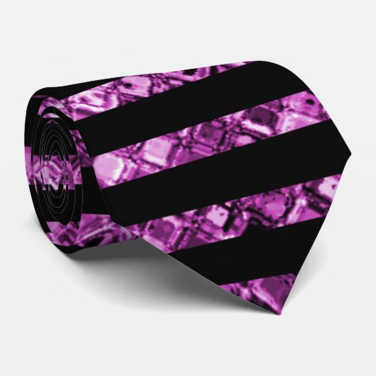 エレガントブラックピンクグリッターストライプパターン ネクタイ (ロール)