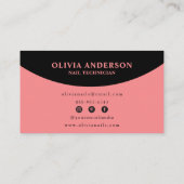 エレガントブラックピンクフェミニンモダン爪、 ネイル技術 名刺 (裏面)