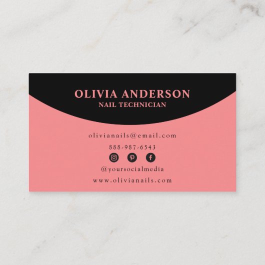 エレガントブラックピンクフェミニンモダン爪、 ネイル技術 名刺 (裏面)