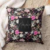 エレガントブラックピンクワイルドフラワーズボホフローラ絵を描 クッション (ブランケット)