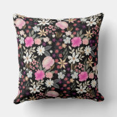 エレガントブラックピンクワイルドフラワーズボホフローラ絵を描 クッション (裏面)