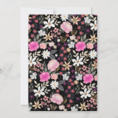 エレガントブラックピンクワイルドフラワーズボホフローラ絵を描 招待状 (裏面)