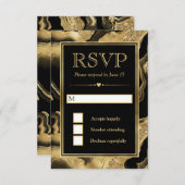エレガントブラックフォイルと金ゴールドグリッターアゲート結婚ト 出欠カード (正面/裏面)