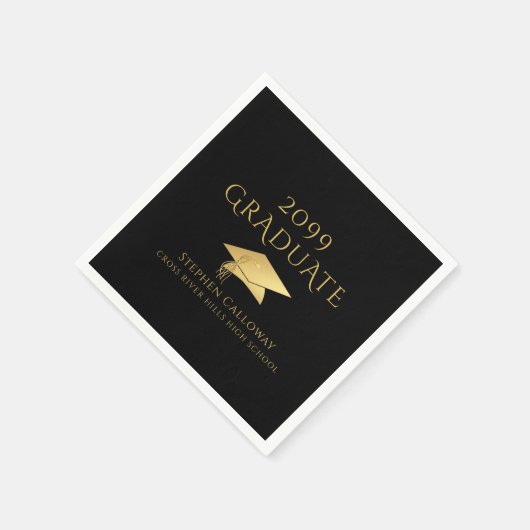 エレガントブラックフォイルフェイクキャップ名 スタンダードカクテルナプキン (角)