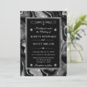 エレガントブラックフォイル&シルバーグリッターアゲート結婚ズ 招待状 (スタンド正面)