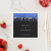 エレガントブラックブルーシルバーグリッタードリップ結婚ズ スタンダードカクテルナプキン (インサイチュ)