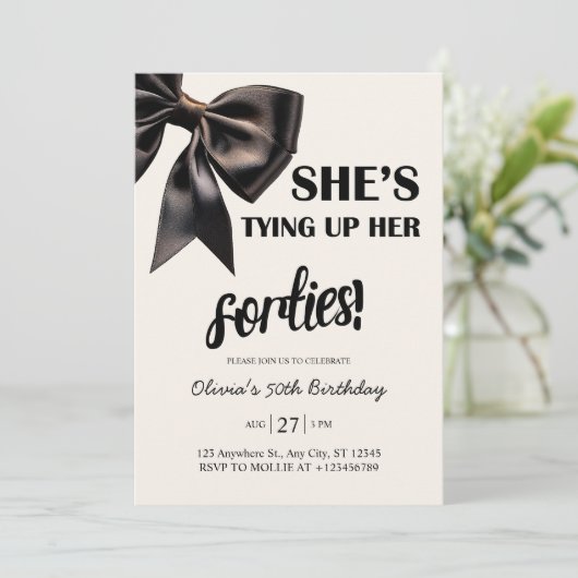 エレガントブラックボウ50番誕生日招待状 招待状 (スタンド正面)
