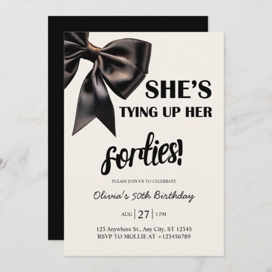 エレガントブラックボウ50番誕生日招待状 招待状 (正面/裏面)